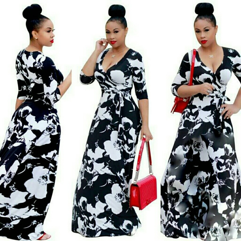 V Neck Long Sleeves Graffiti maxi