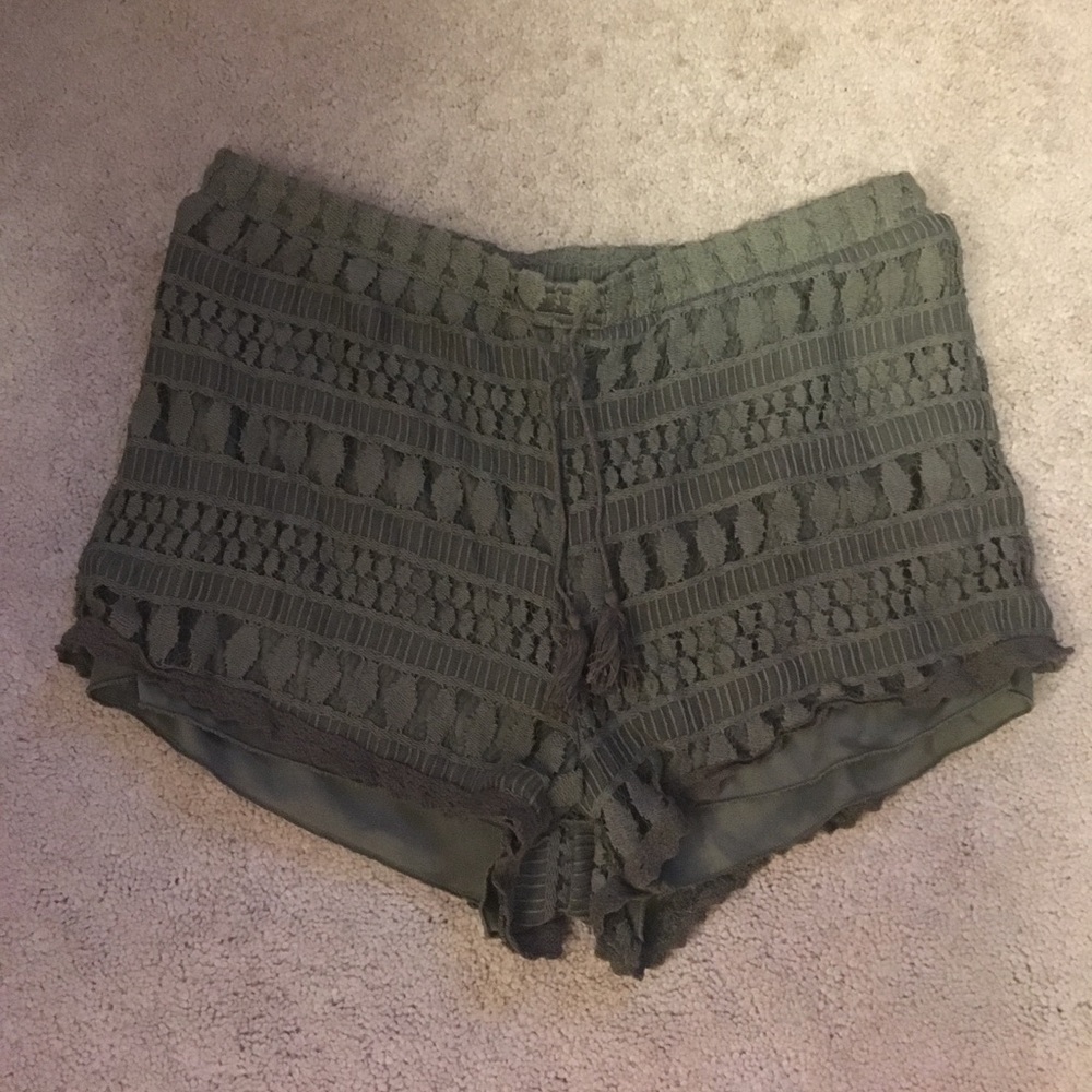 Army green crochet style shorts