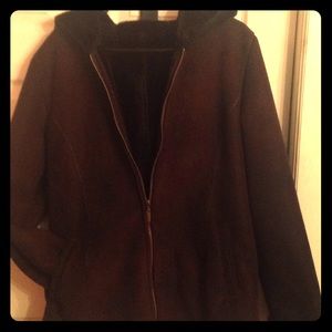 hooded suede, faux fur lining coat and scarf