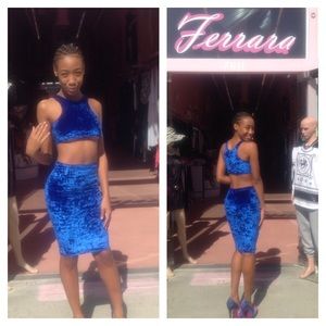 Designer made crop top and skirt. Velvet material.