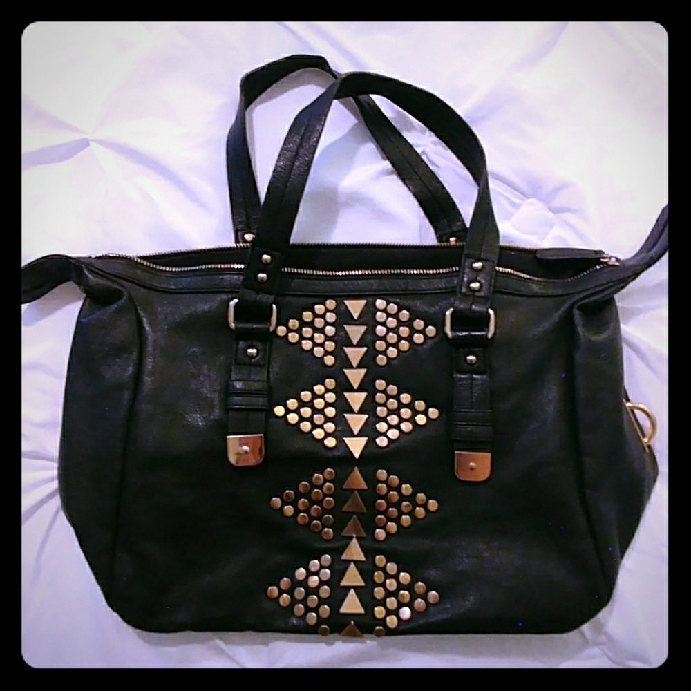 Topshop black gold studded bag