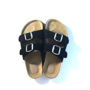 Brown and Black Birkenstocks Size 5/6 (Women's)