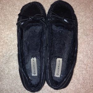 Black sparkly slip on shoes