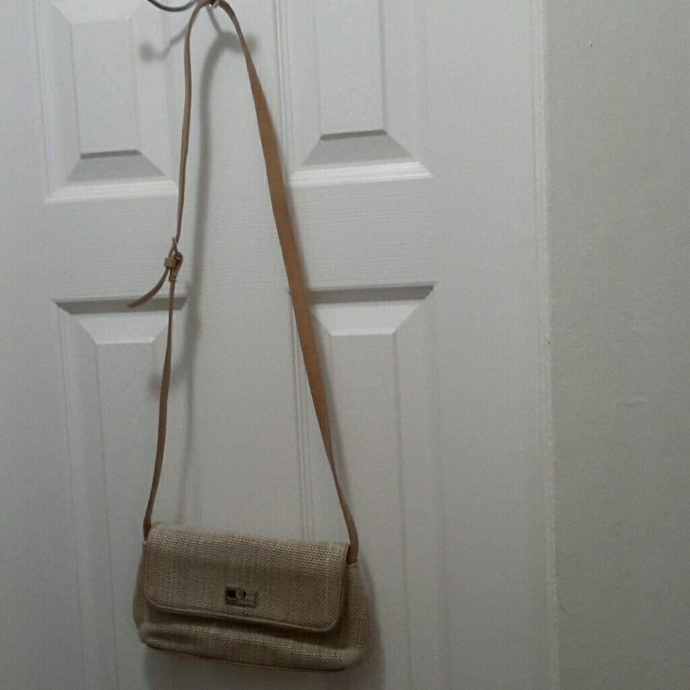 Tan tweed mini had bag by Frankie & Johnnie