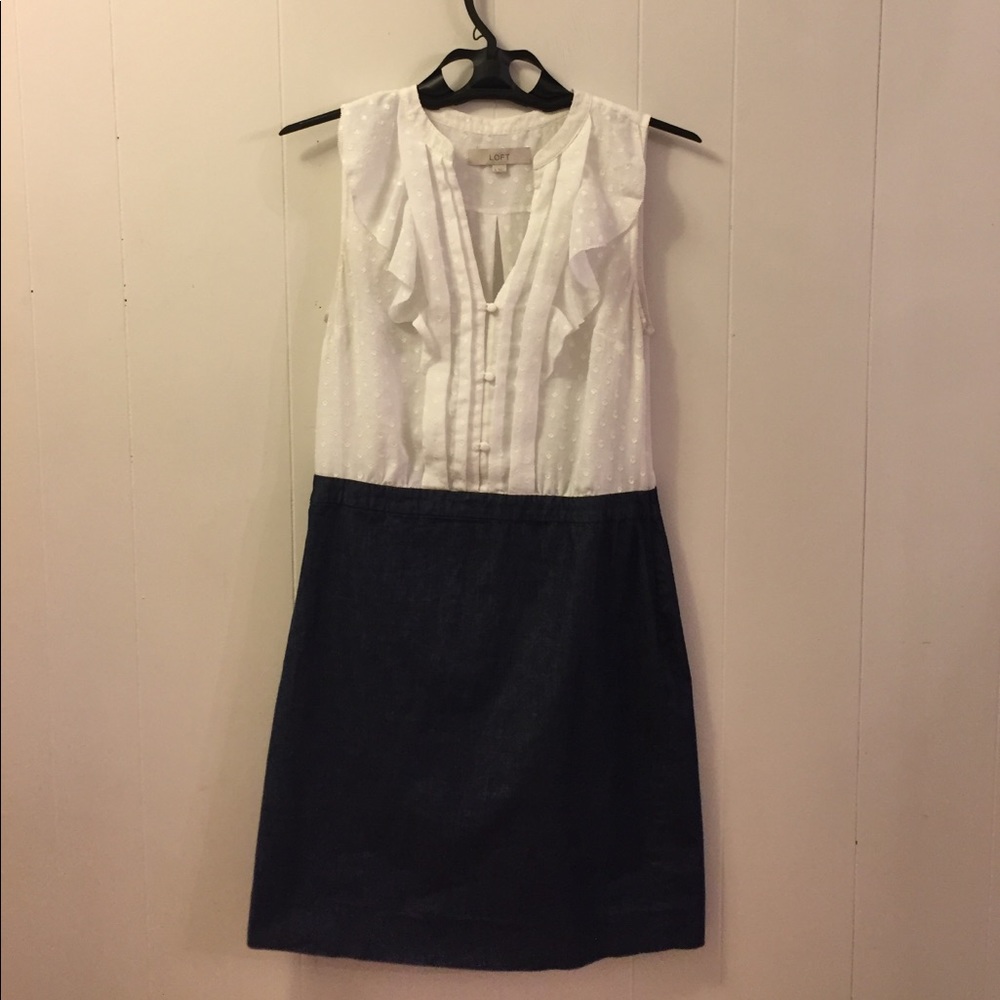 White and navy work dress