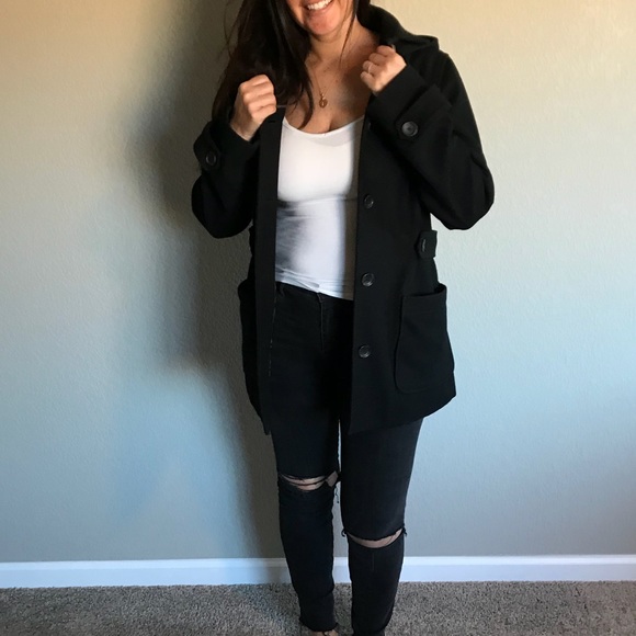 Gap Factory Jackets & Blazers - Gap Factory Wool Black Coat w/removable Hood