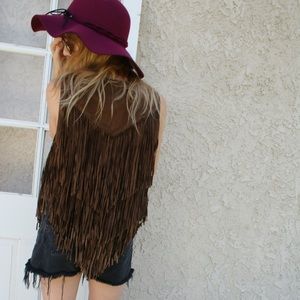 Brown Leather Boho Fringe Vest  Sz Small