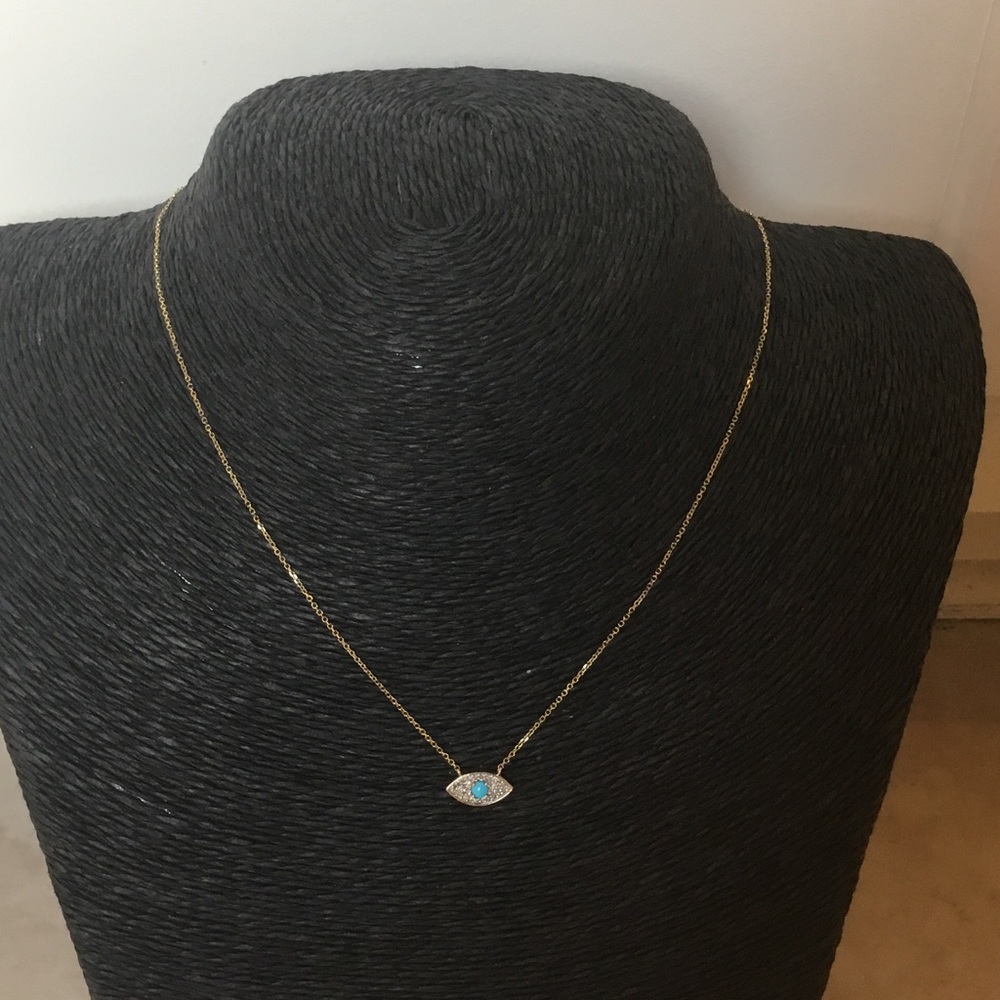 🌈 SALE 14K Turquoise & Diamond Evil Eye Necklace