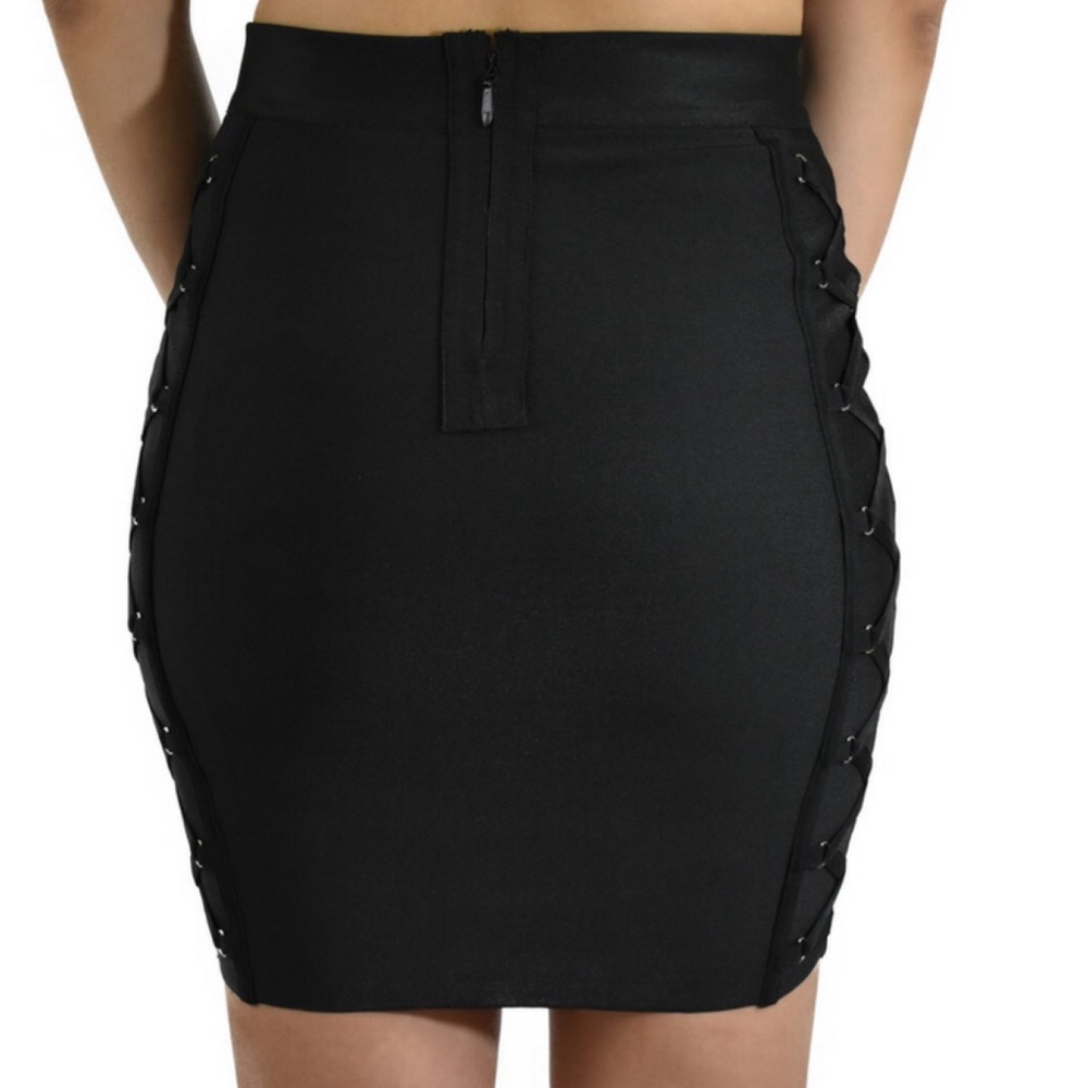 Din & Louie Black Lace Up Bandage  Skirt - Picture 3 of 5