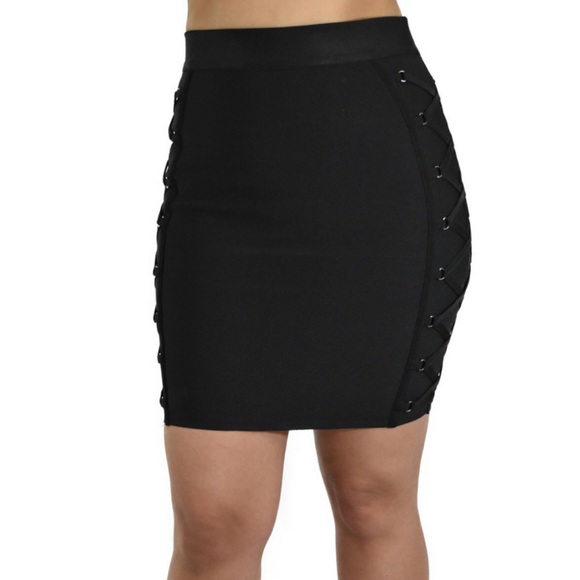 Din & Louie Black Lace Up Bandage  Skirt - Picture 2 of 5
