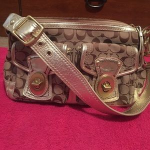 Tan and gold Coach Purse