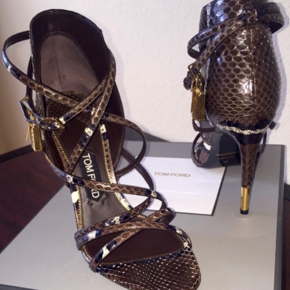 Tom ford padlock ankle-wrap snake sandal pumps