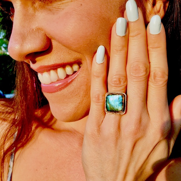 🔥SOLD🔥STERLING SILVER & 14k GOLD RING LABRADORITE - Picture 2 of 8