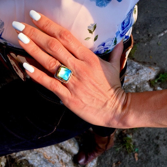 🔥SOLD🔥STERLING SILVER & 14k GOLD RING LABRADORITE - Picture 4 of 8