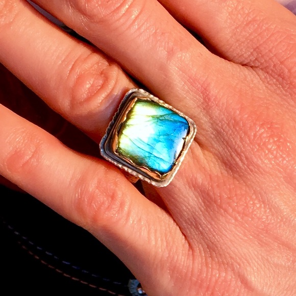 🔥SOLD🔥STERLING SILVER & 14k GOLD RING LABRADORITE - Picture 5 of 8