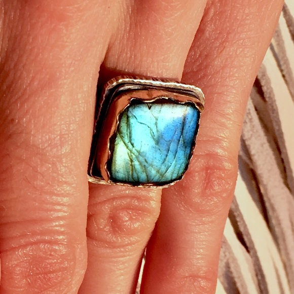 🔥SOLD🔥STERLING SILVER & 14k GOLD RING LABRADORITE - Picture 3 of 8