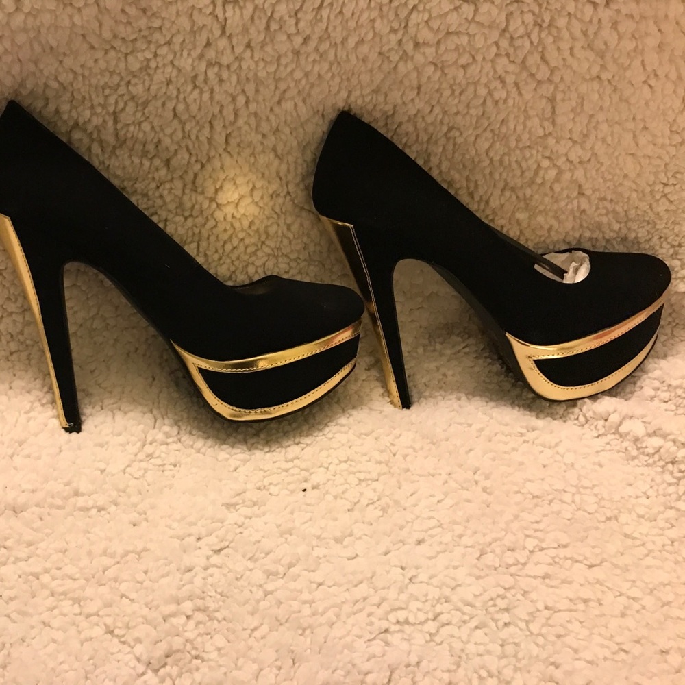 Black suede faux with silver trim high heels