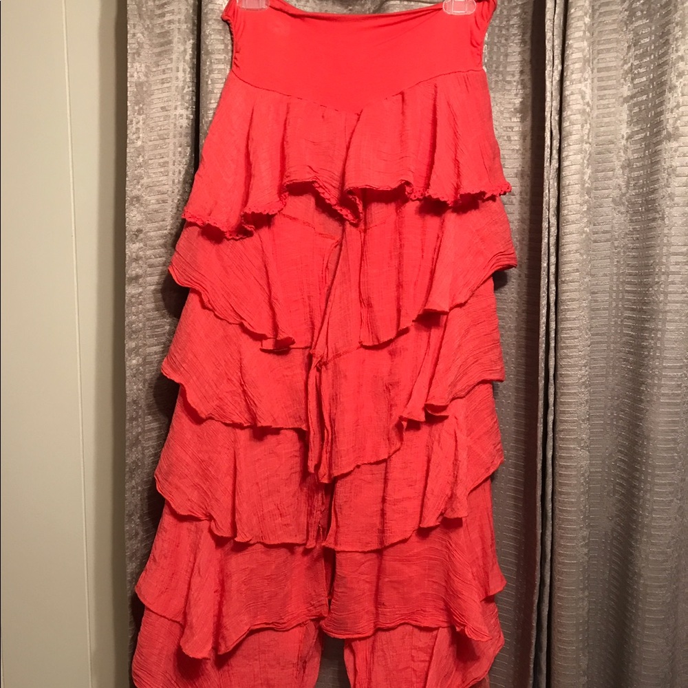 Coral lace and ruffle Pants