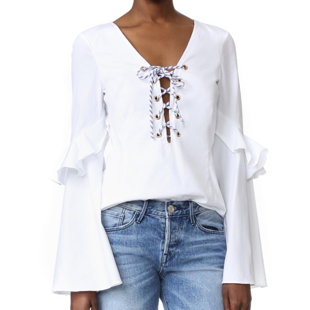 NWT Caroline Constas White Anastasia Lace-up Top
