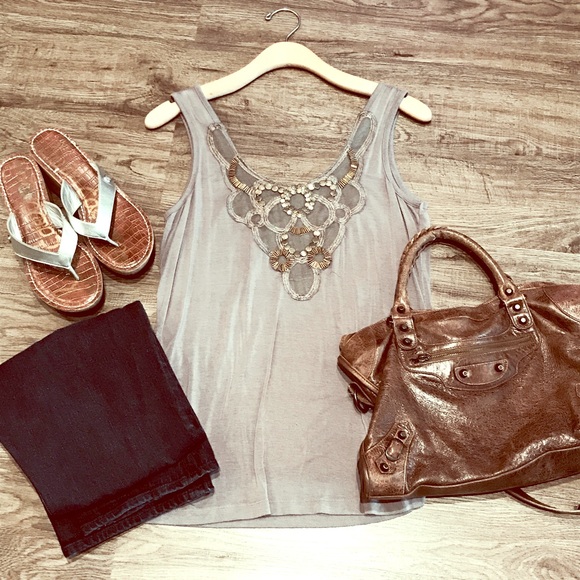 Tops - Grey tank with beaded detail