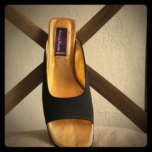 Black satin slide heel