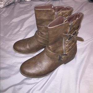 Dark brown leather booties