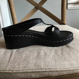Black leather wedges