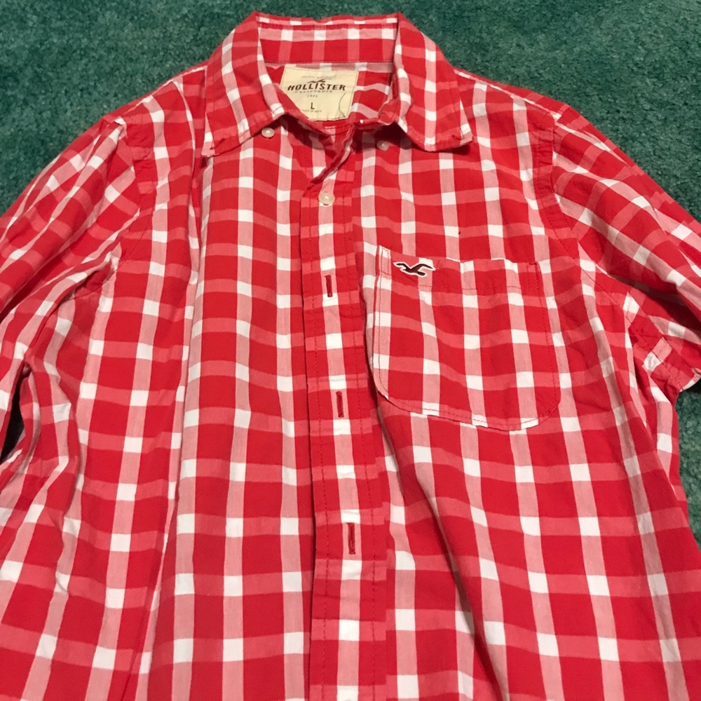 Hollister Red and White Long Sleeve Button Up