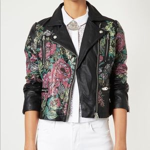 Topshop Floral Leather Jacket