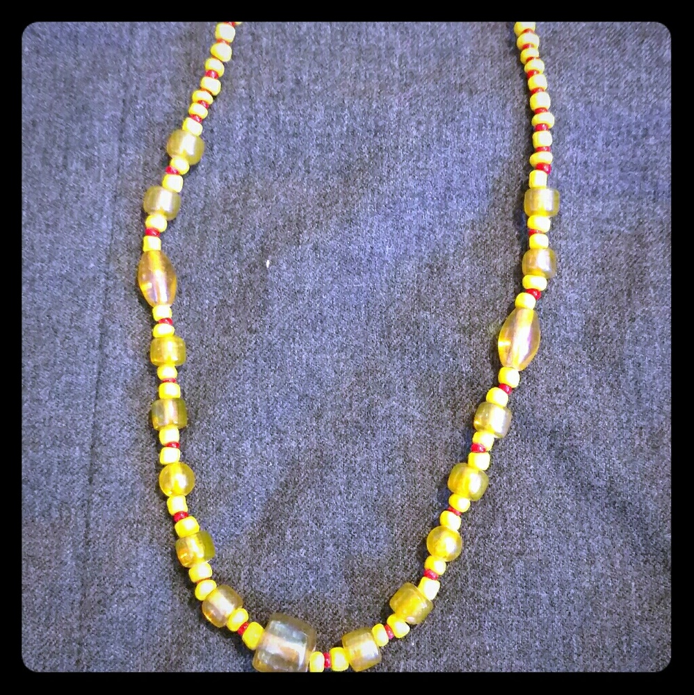Yellow and red bead necklace