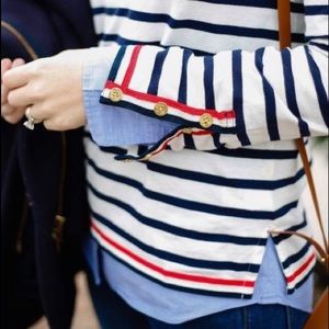 JCrew XXS navy and white striped nautical shirt