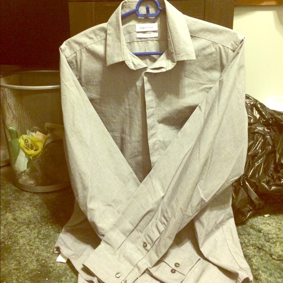 Men's Small Gray Calvin Klein Dress Shirt - Picture 1 of 5
