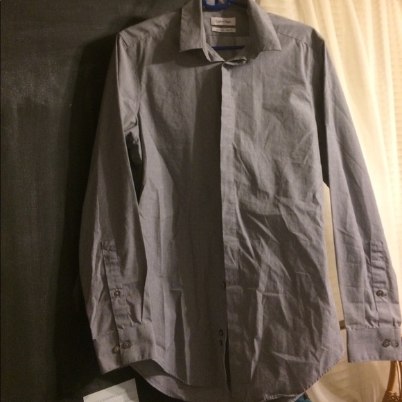 Men's Small Gray Calvin Klein Dress Shirt - Picture 3 of 5