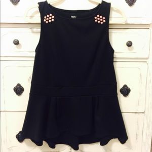 Studded Black High-Low Peplum Top (M)