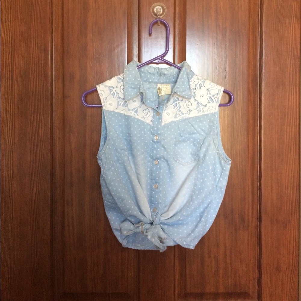 Blue and White tie tank top