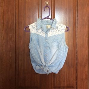 Blue and White tie tank top