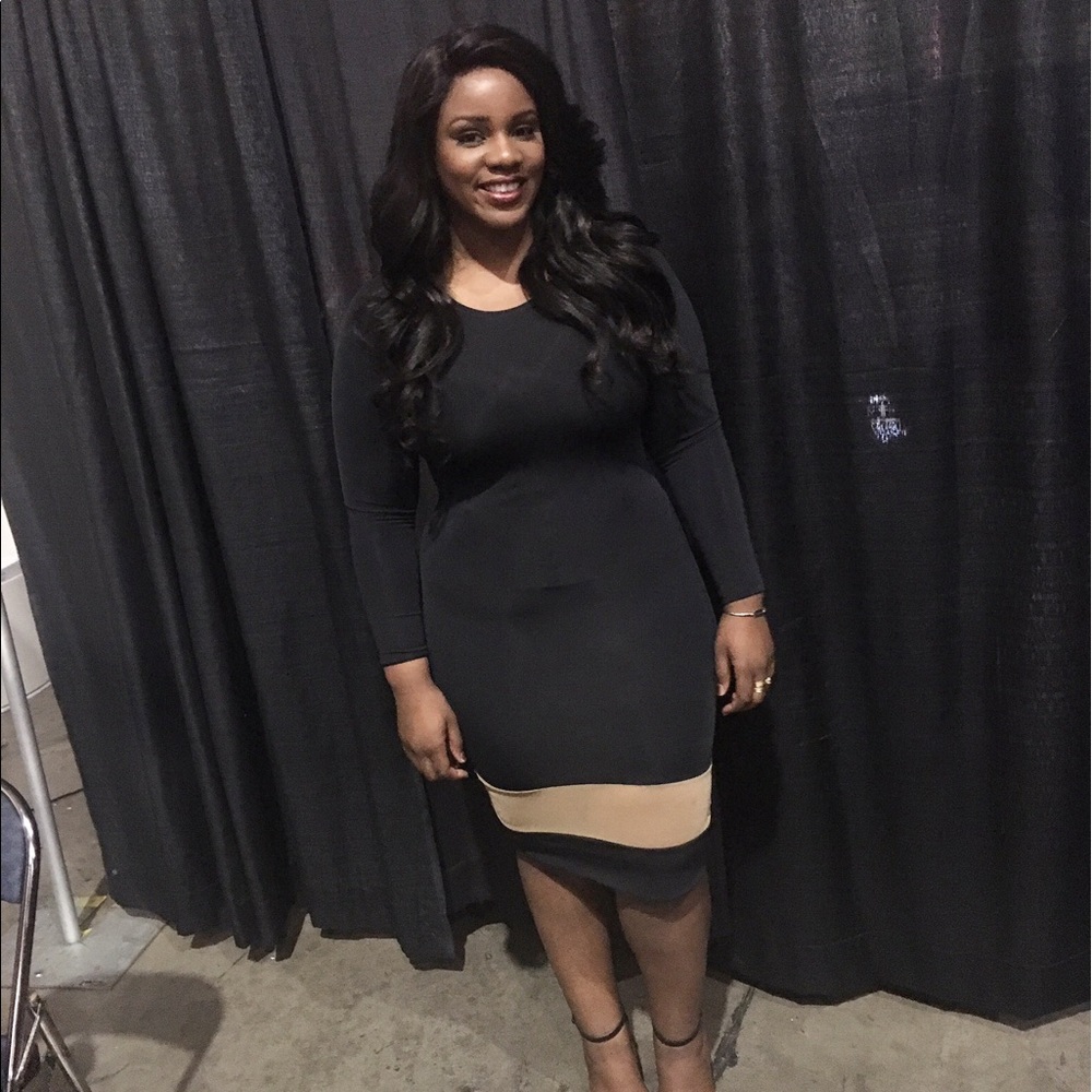 Ekineyo Long sleeve Mesh Insert Bodycon. Black
