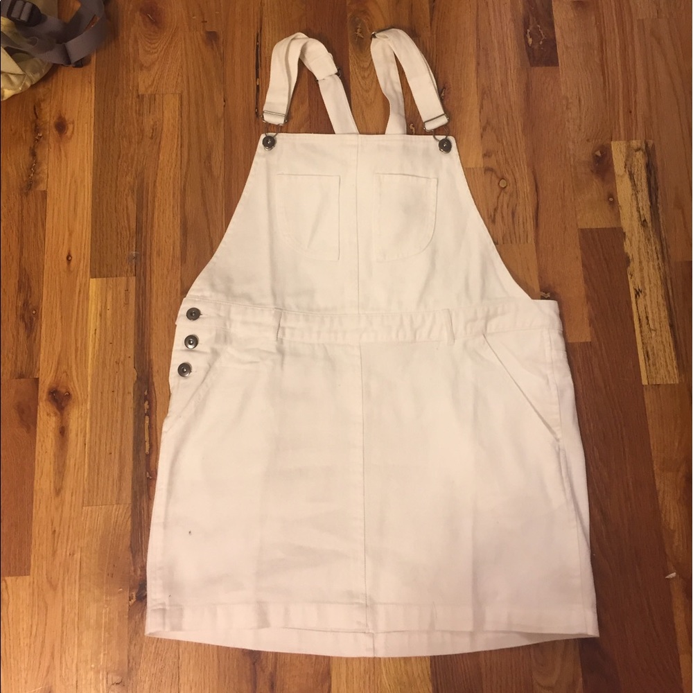Love Stitch White denim overall dress
