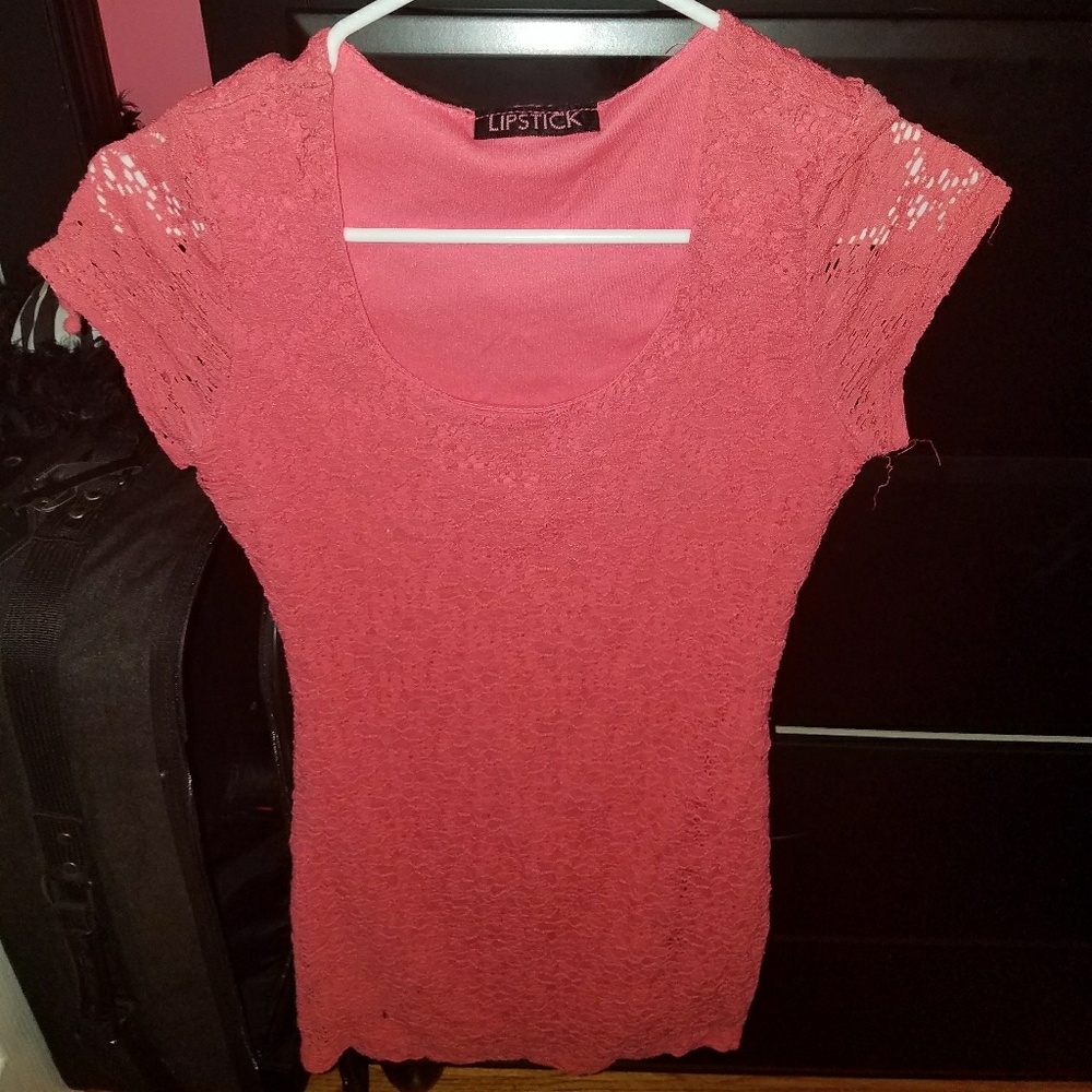 Coral lace mini dress