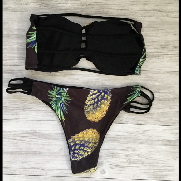 NWT Tropical Pineapple Bikini -S Top L Bottom - Picture 2 of 3