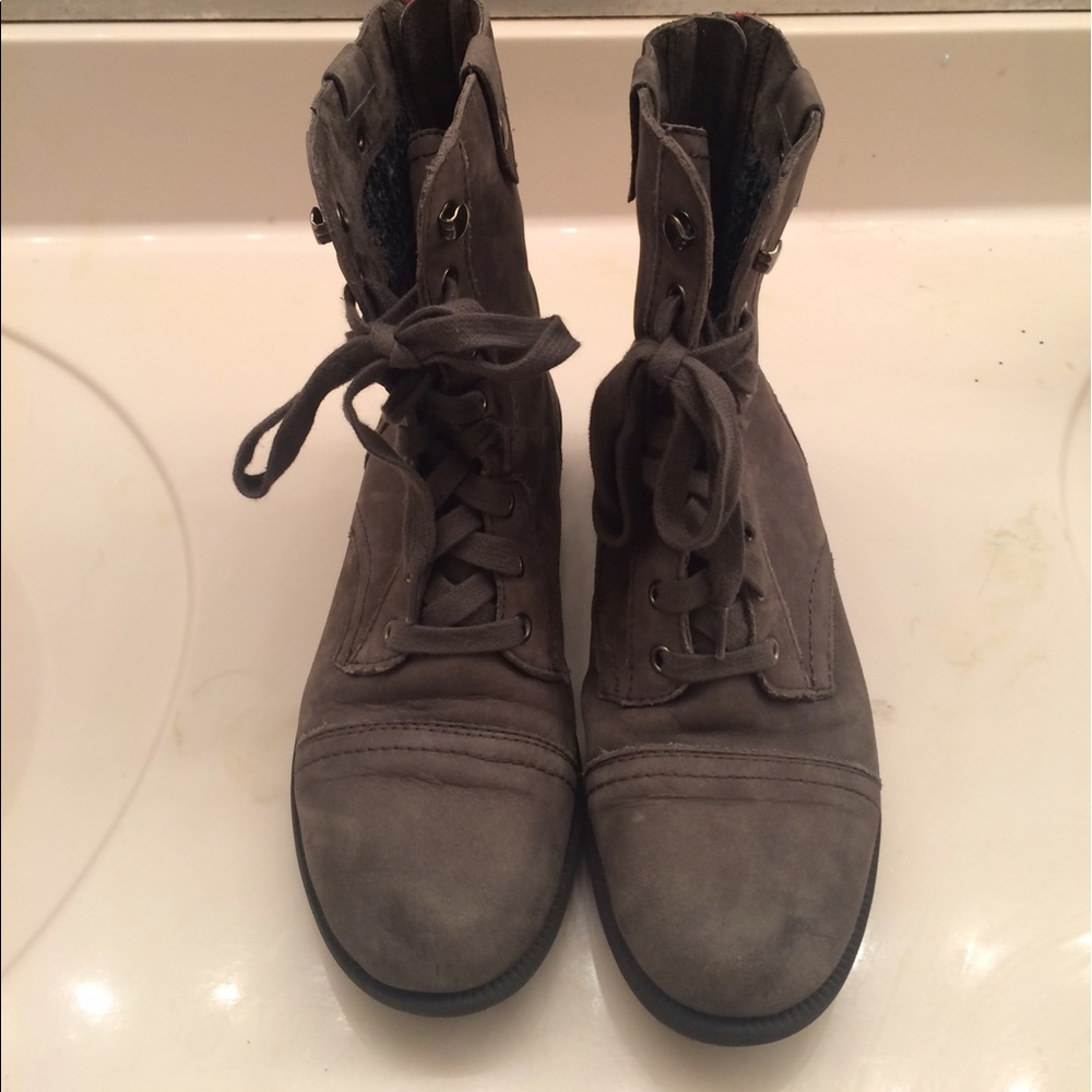 Grey Leather Lace Up Boots