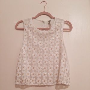 White daisy sequin tank