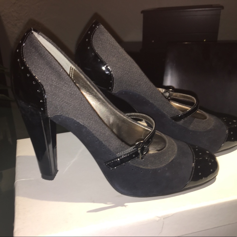 Black Mary Jane Block Heel Pumps