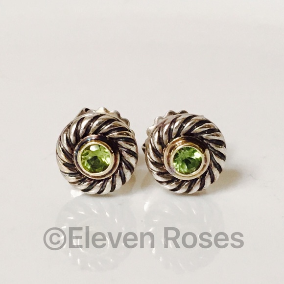 David Yurman Sterling 14k Peridot Cookie Earrings - Picture 5 of 5
