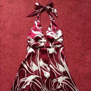 White and Burgundy Floral Halter Dress