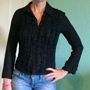 Black ruffled shirt