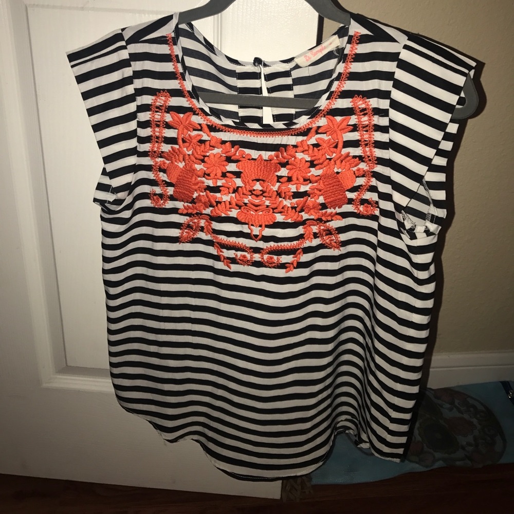 Embroidered floral striped blouse