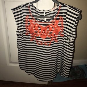 Embroidered floral striped blouse