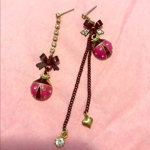 Betsy Johnson Assymetrical Dangle Ladybug Earrings