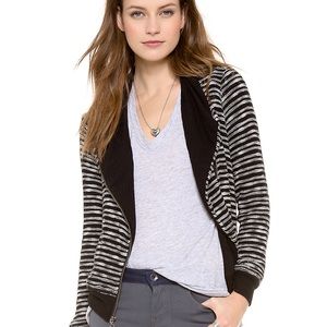 Splendid Black White Striped Moto Sweater Jacket